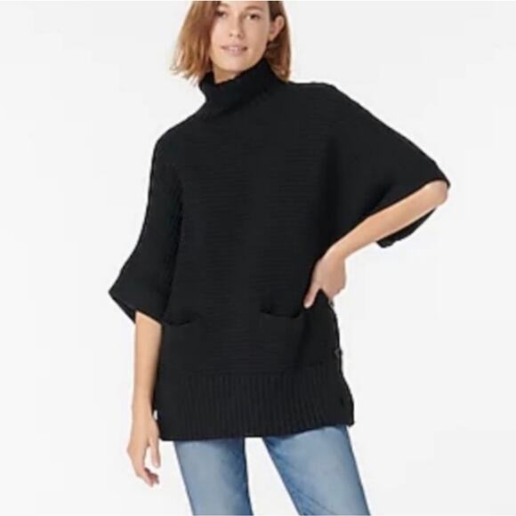 J. Crew Turtleneck poncho Black AR947 Medium - Picture 2 of 8
